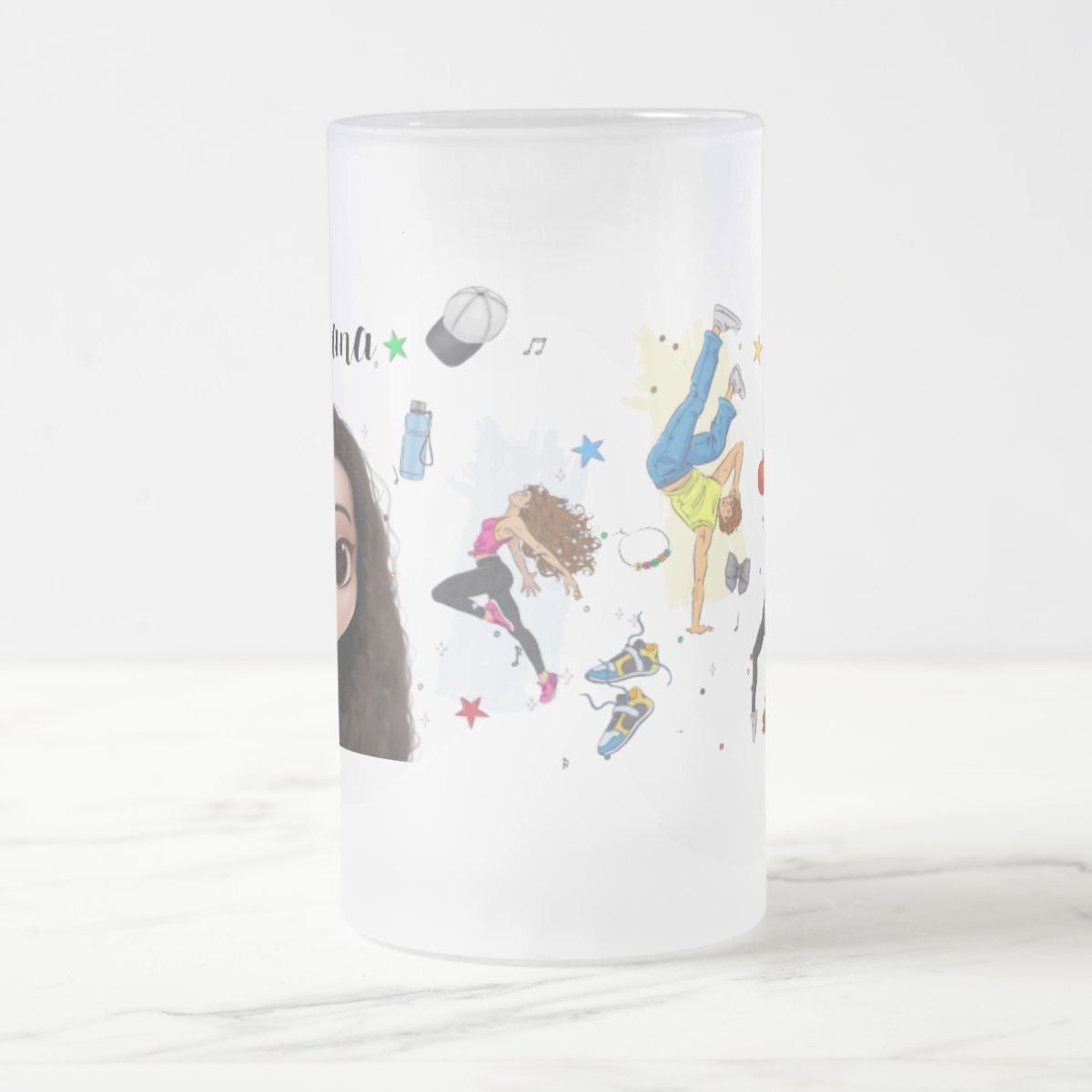 Caneca Vidro Jateado Personalizado p/ Professor Street Dance