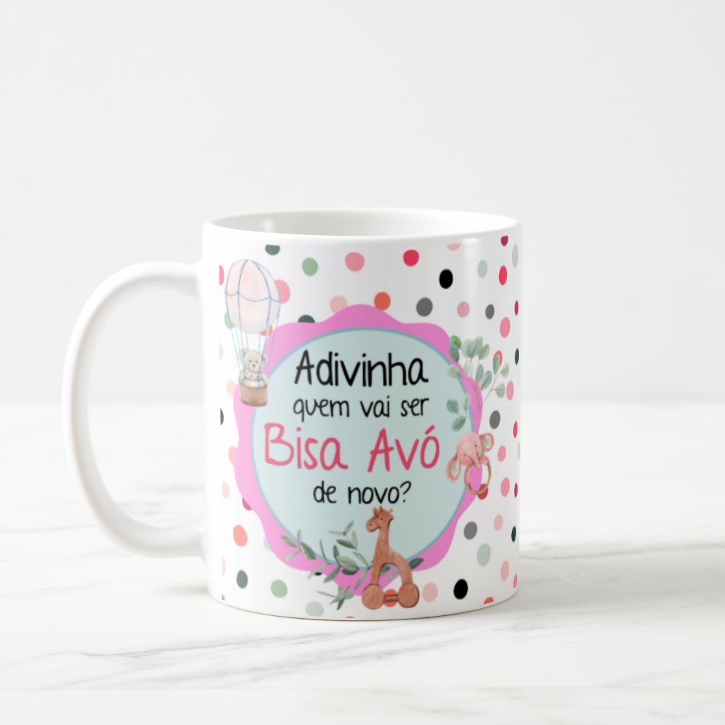 Caneca Anúncio de Gravidez Adivinha Vai Ser Bisa Avó de Novo - Anúncio de Gravidez (Avós)
