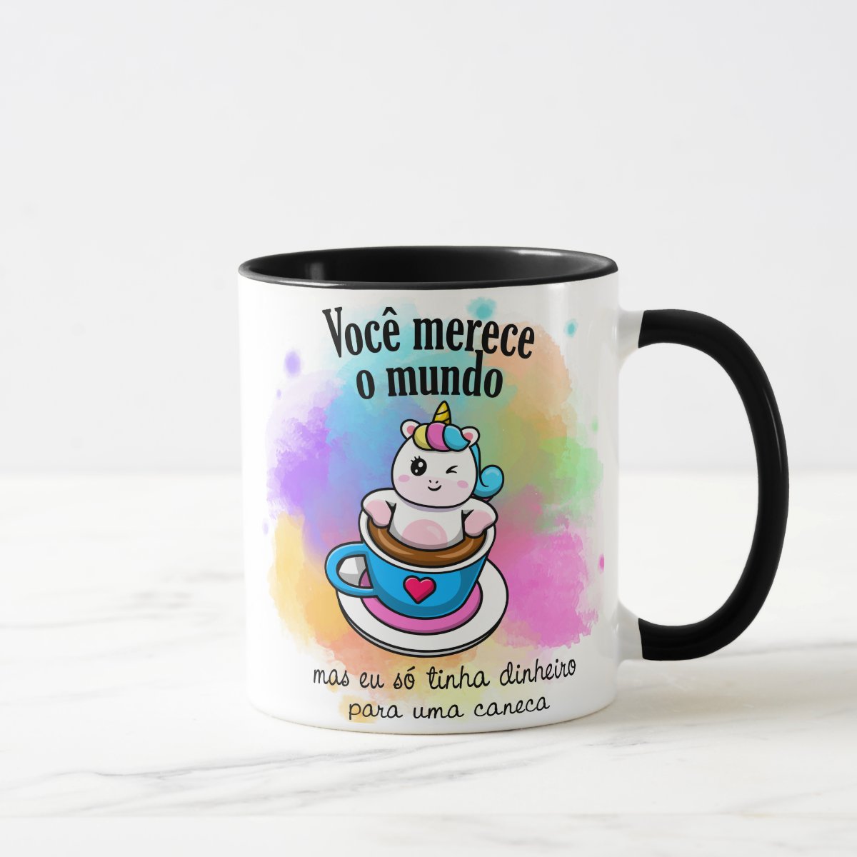 Caneca Personalizada com Frase Engraçada Presente Natal - Outros (merece o mundo unicornio)