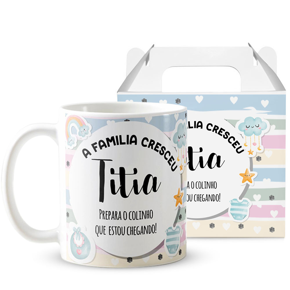 Caneca Presente Gravidez para Tia Titia Familia Cresceu