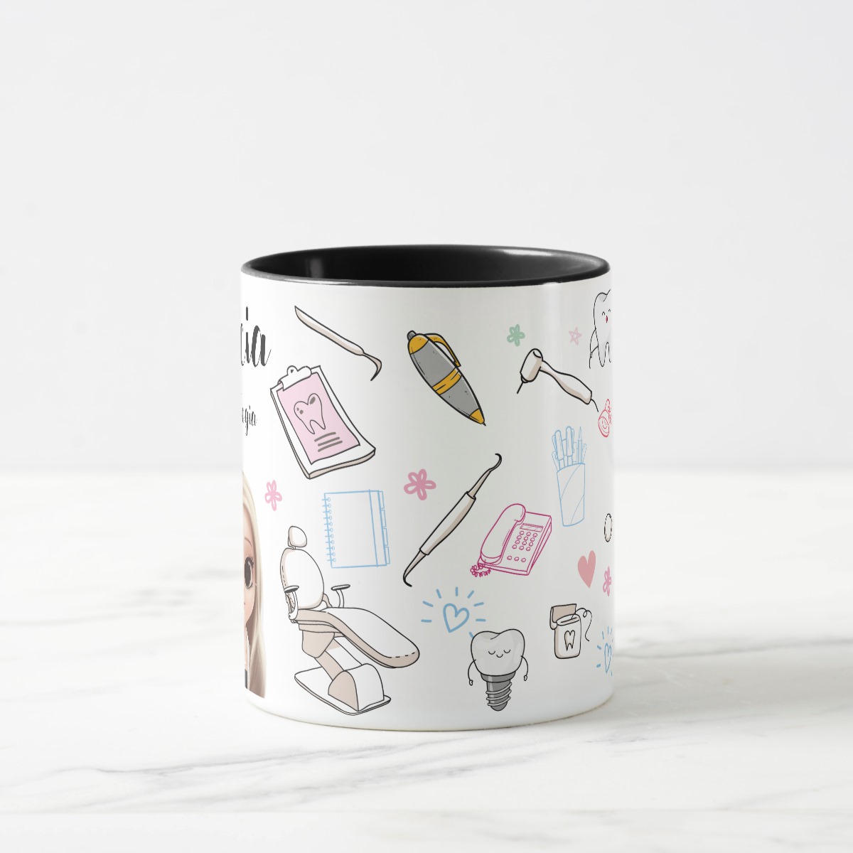 Caneca Odontologia Presente Criativo com Avatar Dentista