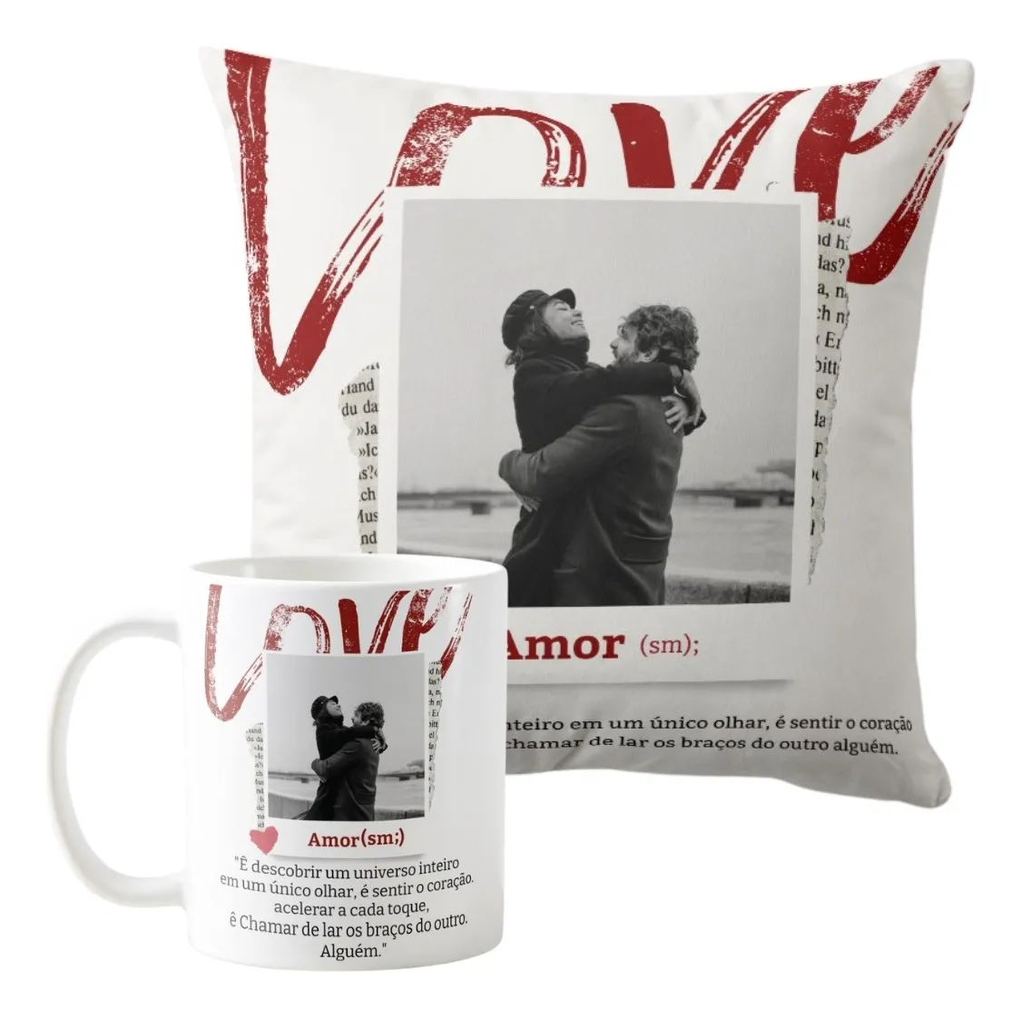 Kit Almofada E Caneca Casal Romântico Presente Namorados Branco Amor - Outros (Casal)