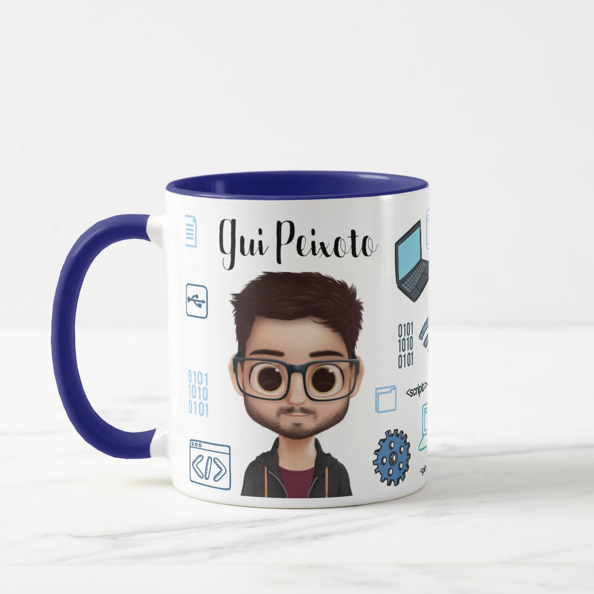 Caneca Azul Tecnologia Ti Com Avatar E Nome Personalizado - Profissões (Tecnologia)