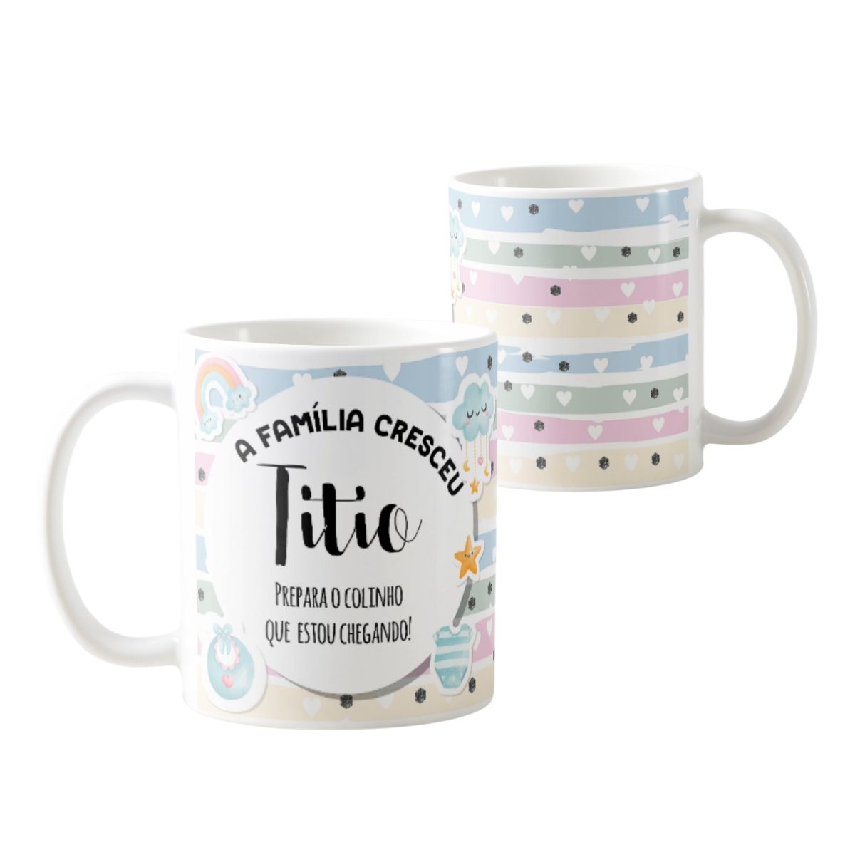 Kit Canecas Presente Gravidez Familia Cresceu Titio e Titia