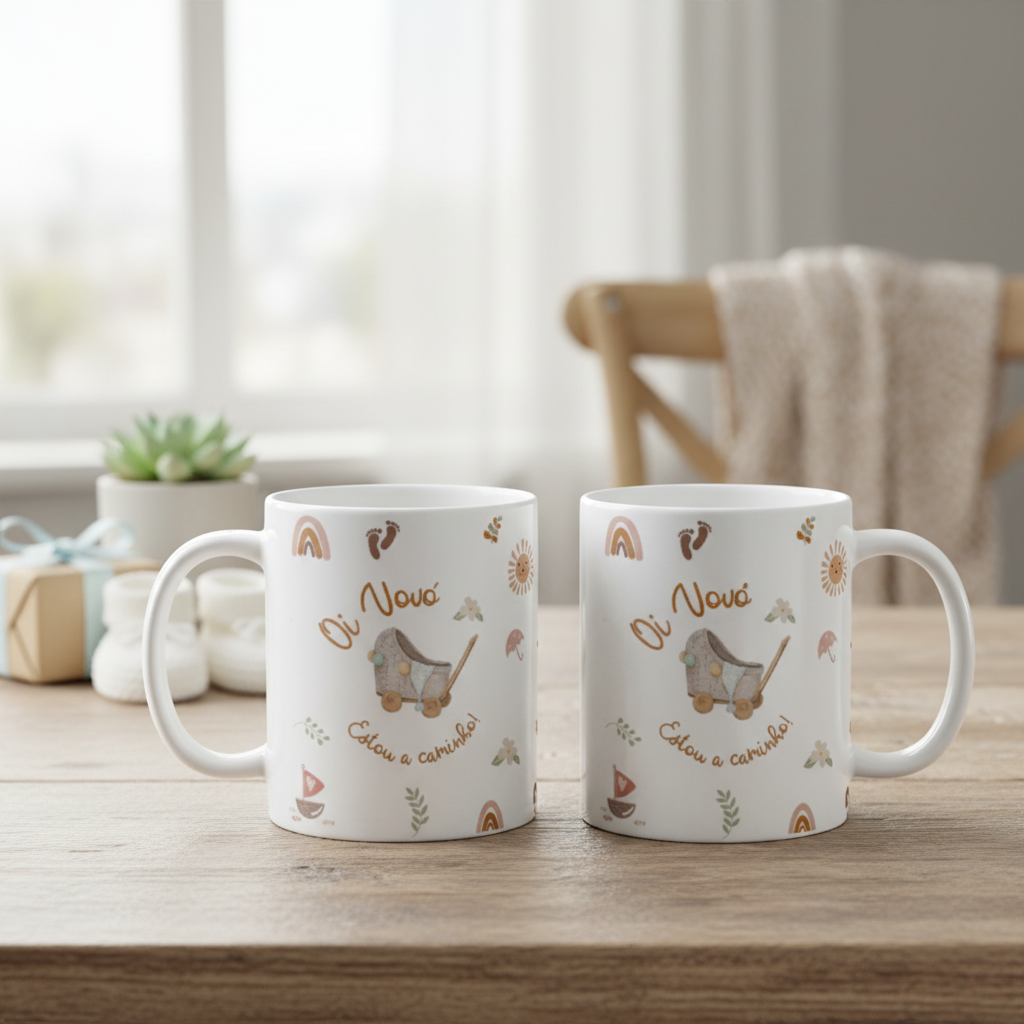 Kit Baby Boho - 2 Canecas Anúncio de Grávidez Vovó e Vovô - Família (Avó e Avô)