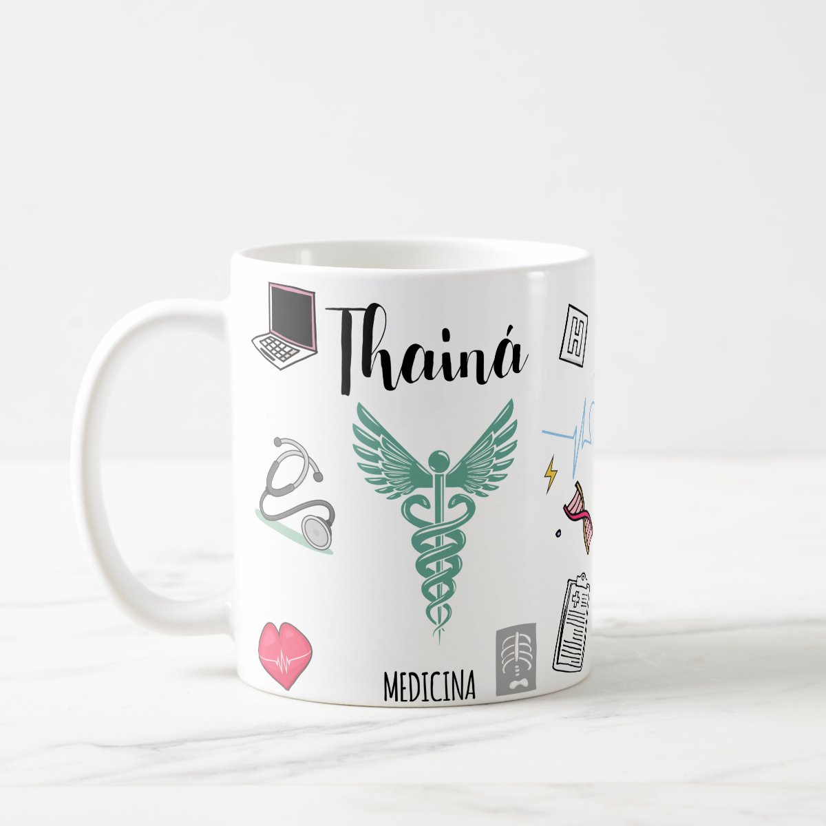 Caneca Criativa Personalizada com Símbolo Medicina com Nome