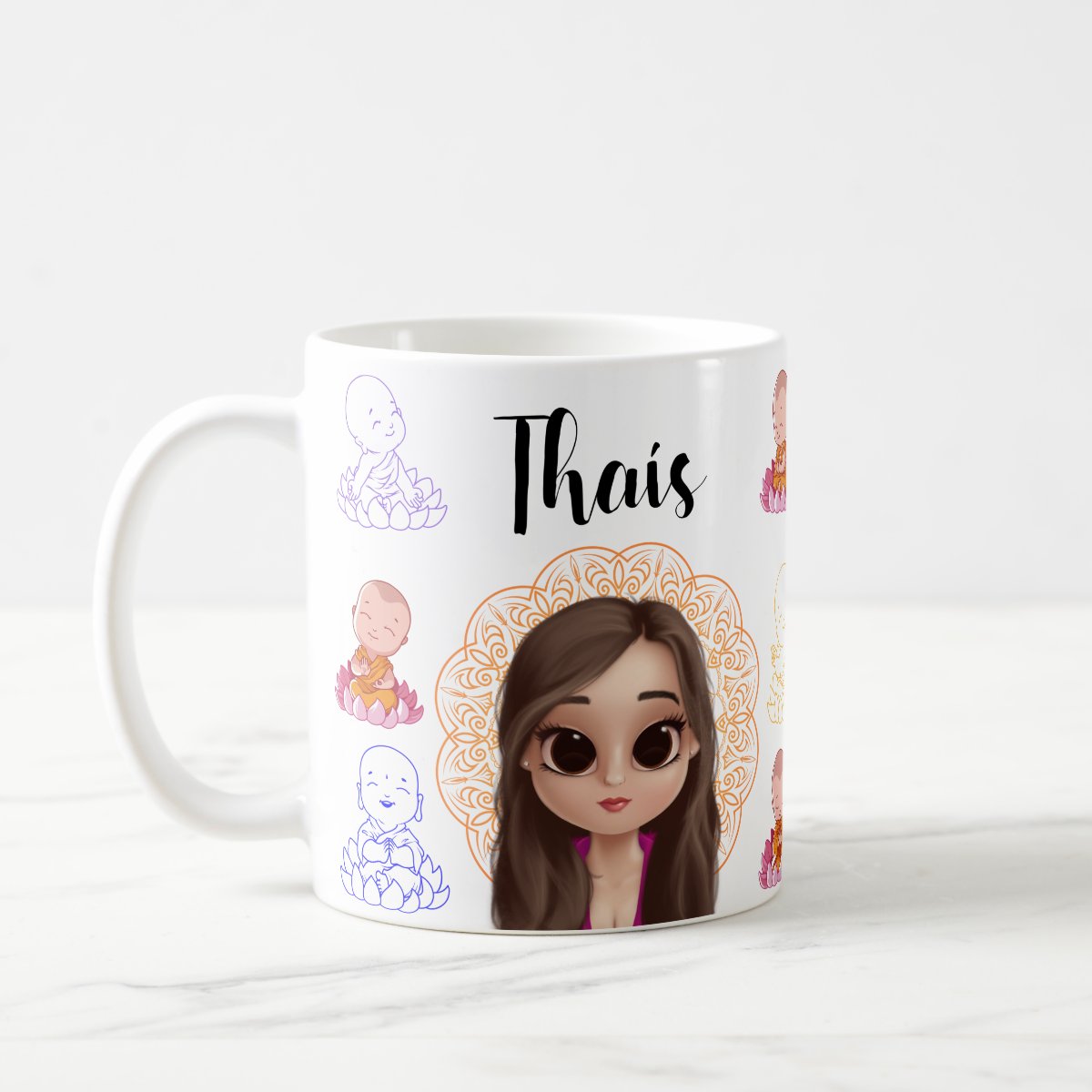 Caneca Personalizada Budista com Budinhas com Nome e Avatar - Hobbies (Budista com Budinhas com avatar e nome)