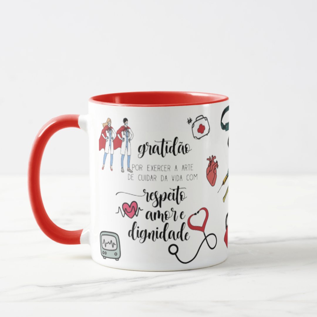 Caneca Personalizada Medicina Presente Para Dia Do Médico Vermelho Gratidão Médicos