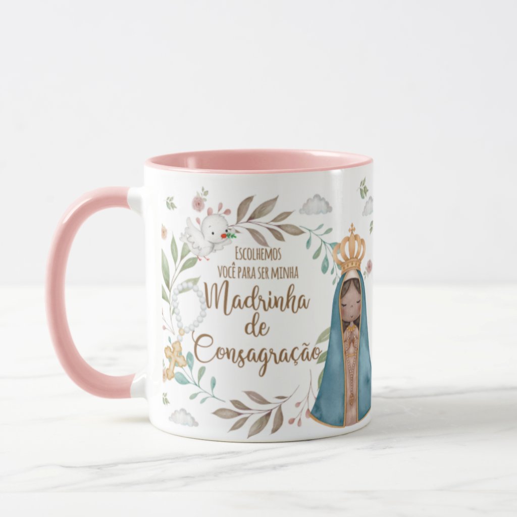 Kit Almofada e Caneca Batismo Madrinha de Consagração Presente Pront