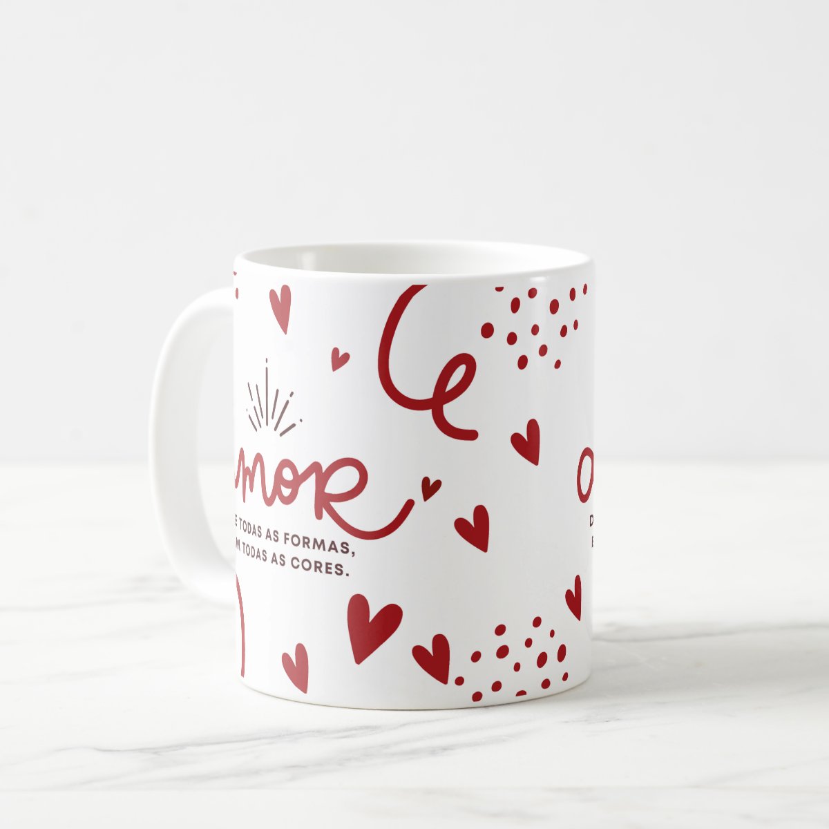 Caneca Personalizada Romance com Corações Toda Forma de Amar