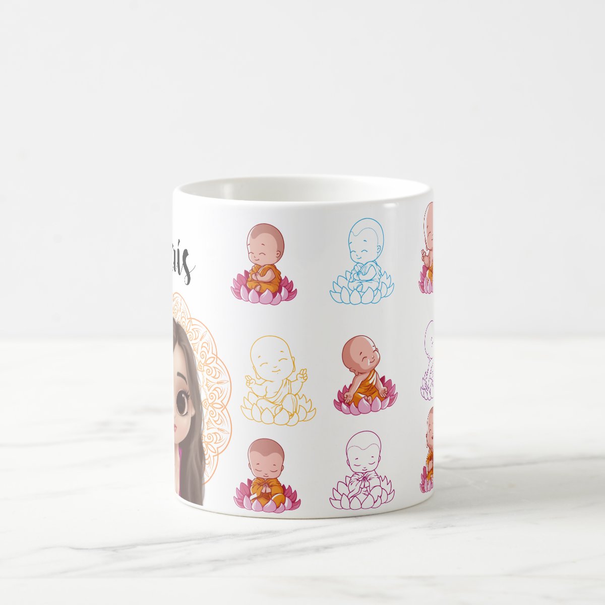 Caneca Personalizada Budista com Budinhas com Nome e Avatar