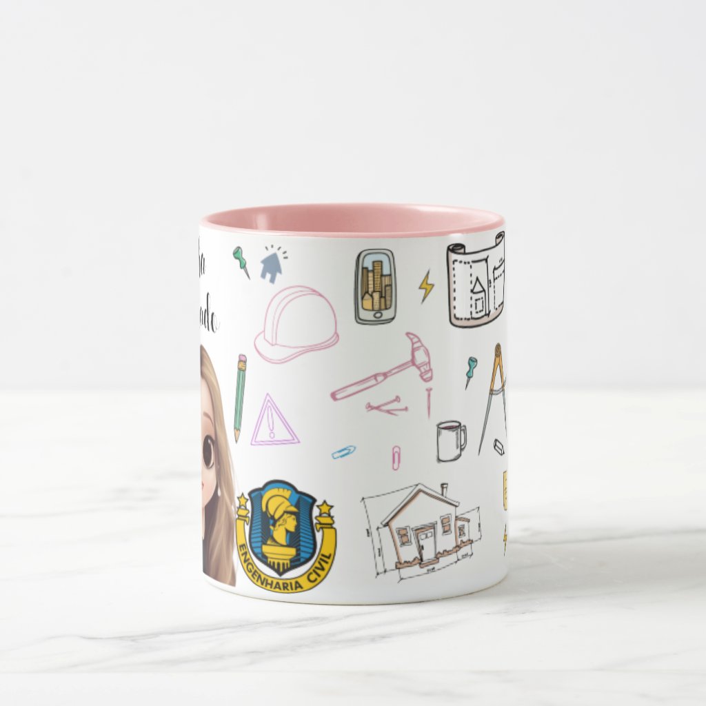 Caneca Engenharia Civil Personalizada Com Nome E Avatar Rosa