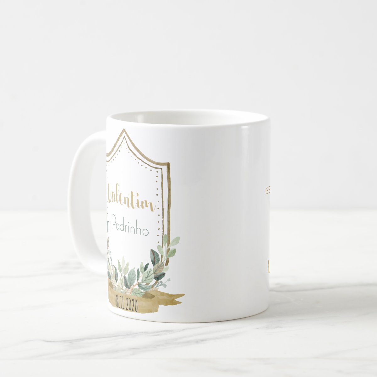 Caneca Personalizada de Casamento Padrinho Folhagem Botânico