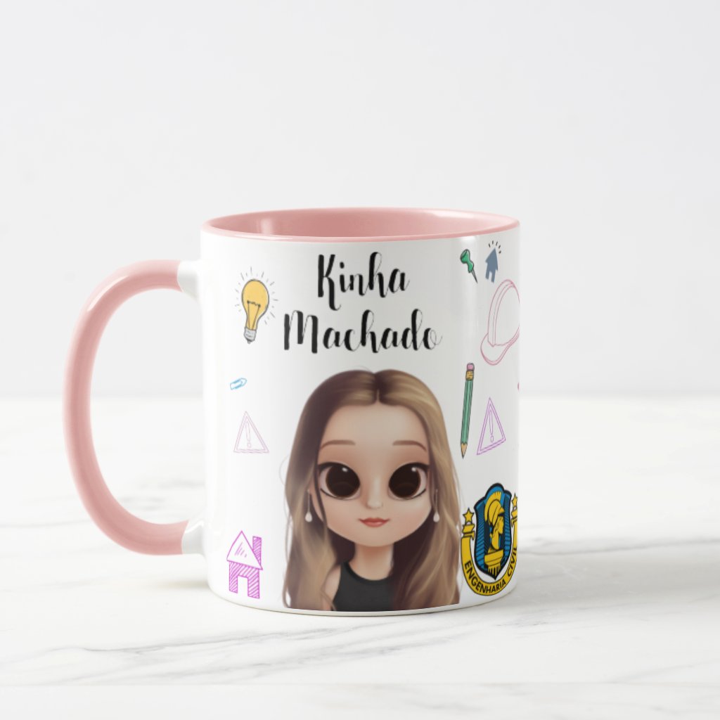 Caneca Engenharia Civil Personalizada Com Nome E Avatar Rosa - Profissões (Engenharia Civil)