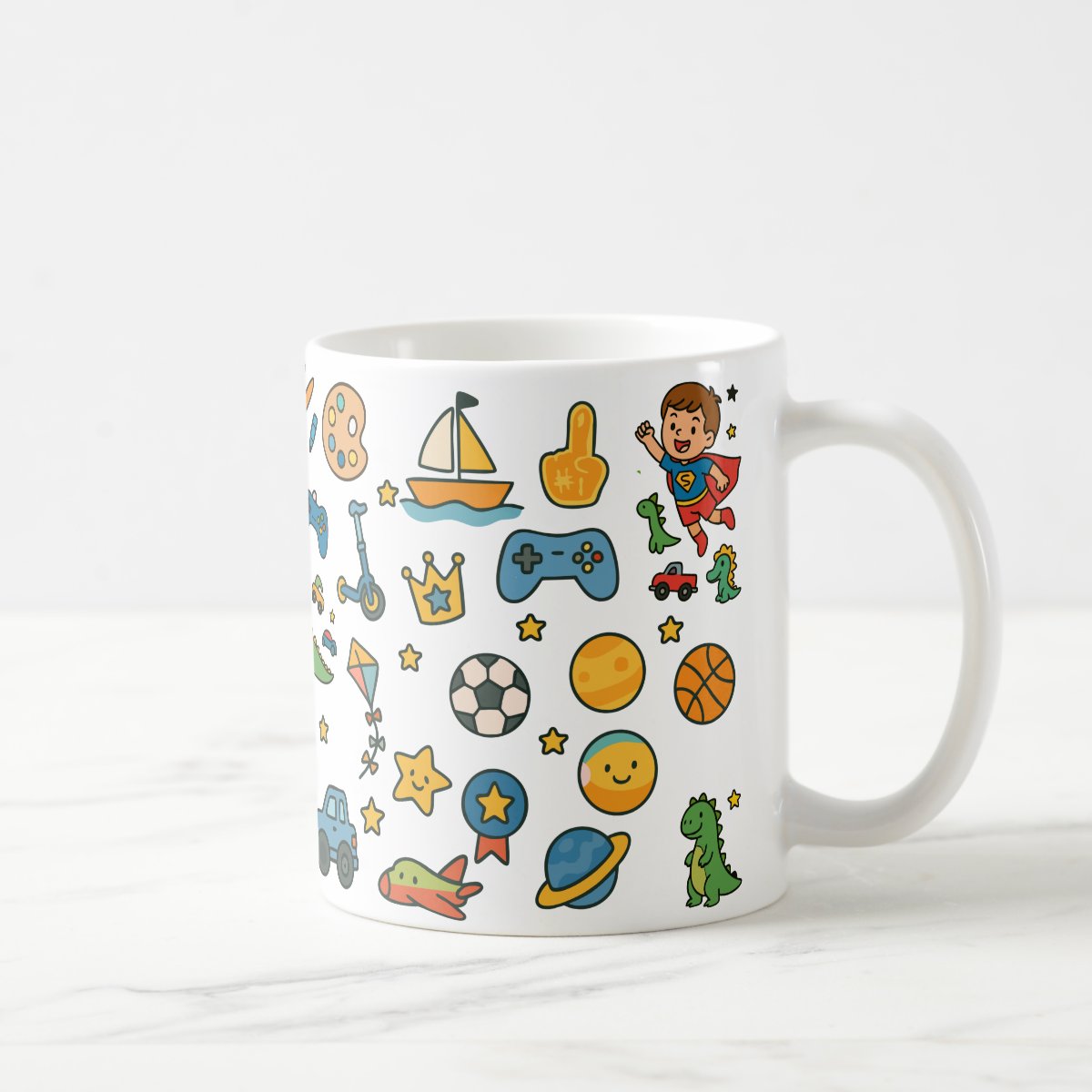 caneca infancia menino super heroi dinossauro polimero