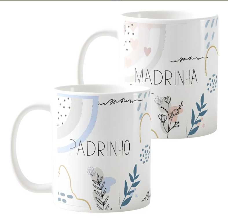  Kit 4 Canecas Personalizadas Lembrança Padrinhos Batizado