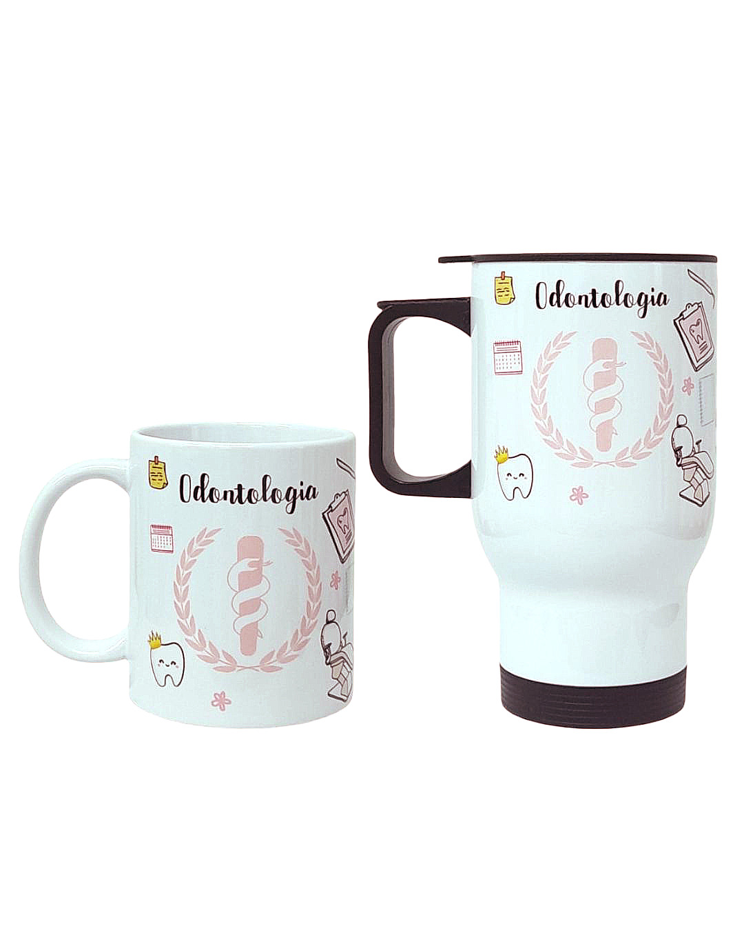 Conjunto Copo Térmico e Caneca Personalizada Odontologia - Profissões (Dentista)