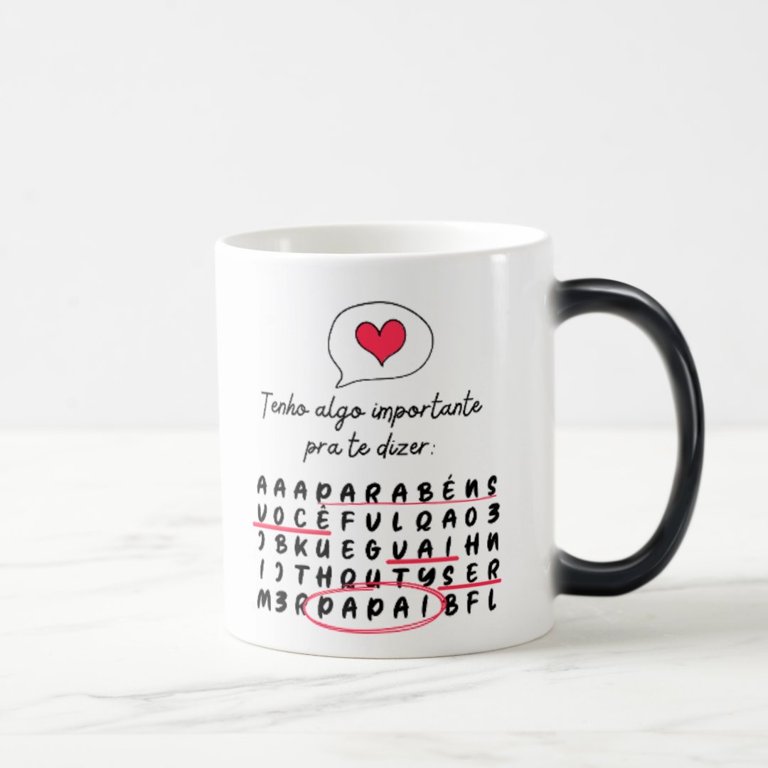 Caneca Mágica Personalizada Com Caça Palavras Vou Ser Papai