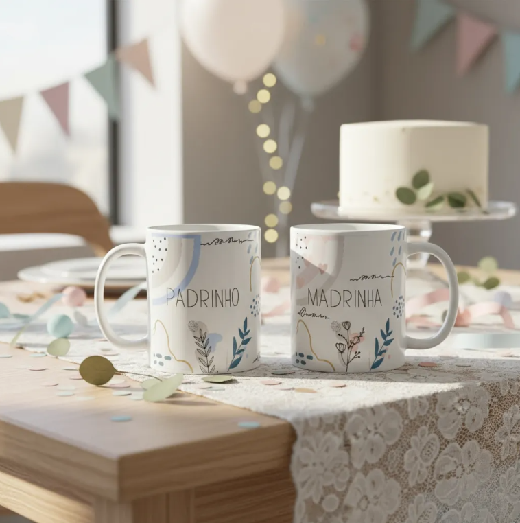  Kit 4 Canecas Personalizadas Lembrança Padrinhos Batizado - Batizado (Padrinhos)