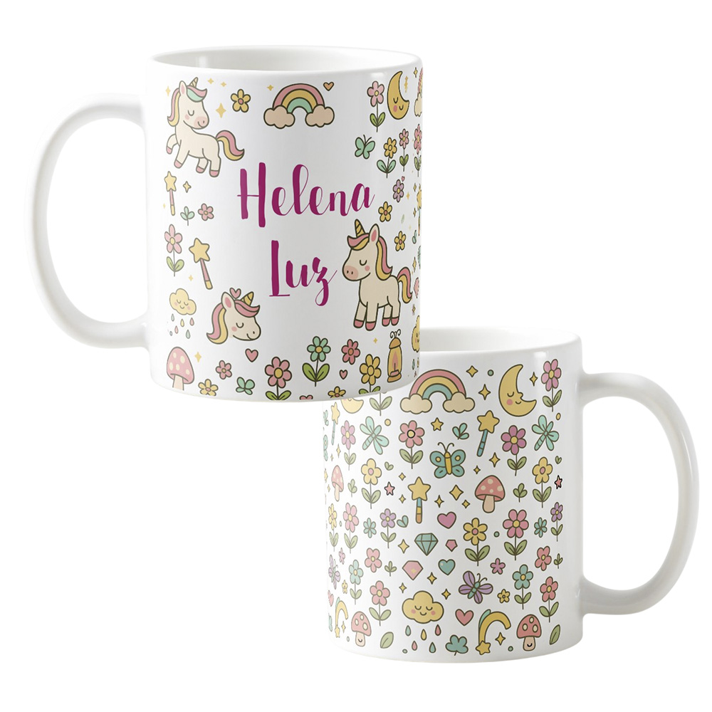 Caneca Infantil Personalizada Com Nome - Polimero Resistente Unicornio