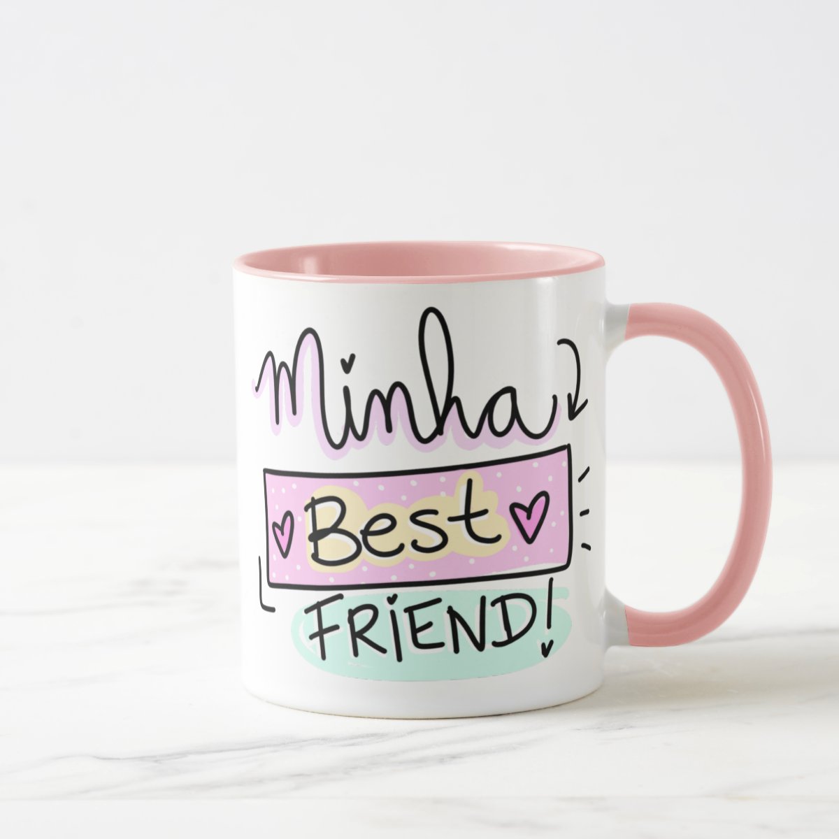 Caneca Best Friend Pronta Entrega Presente Amiga Melhor Amiga Rosa 325ml com Caixinha