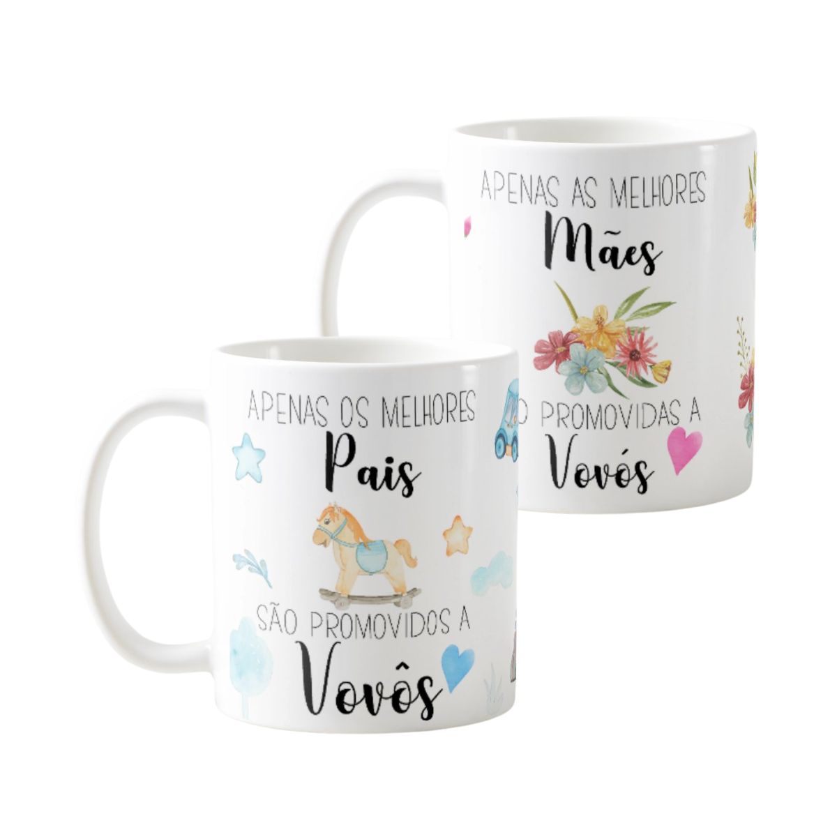 Kit 2 Canecas Presente Pais Promovidos a Avós - Anúncio de Gravidez (Avó e Avô)