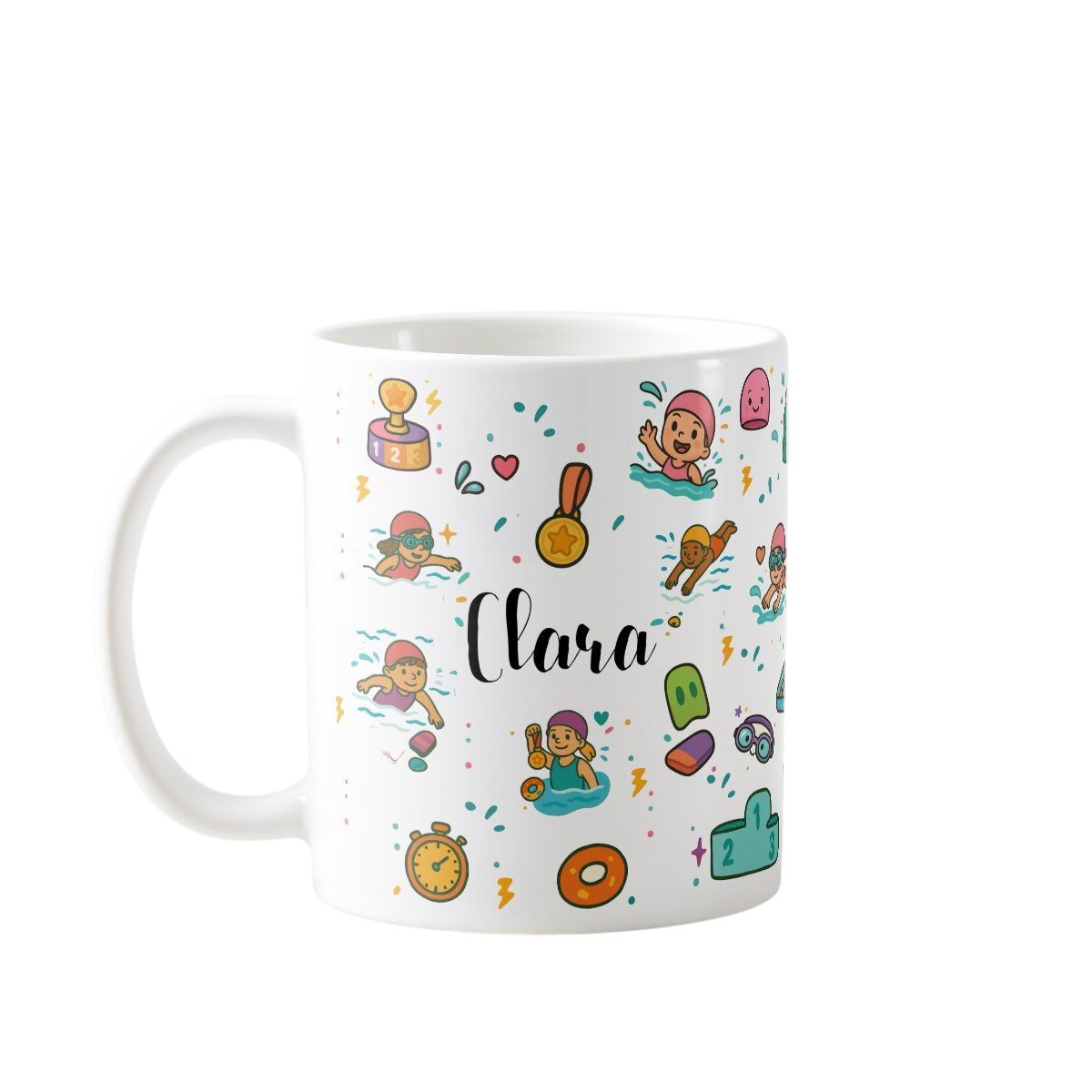 Caneca Infantil Personalizada Com Nome - Polimero Resistente Natação feminina