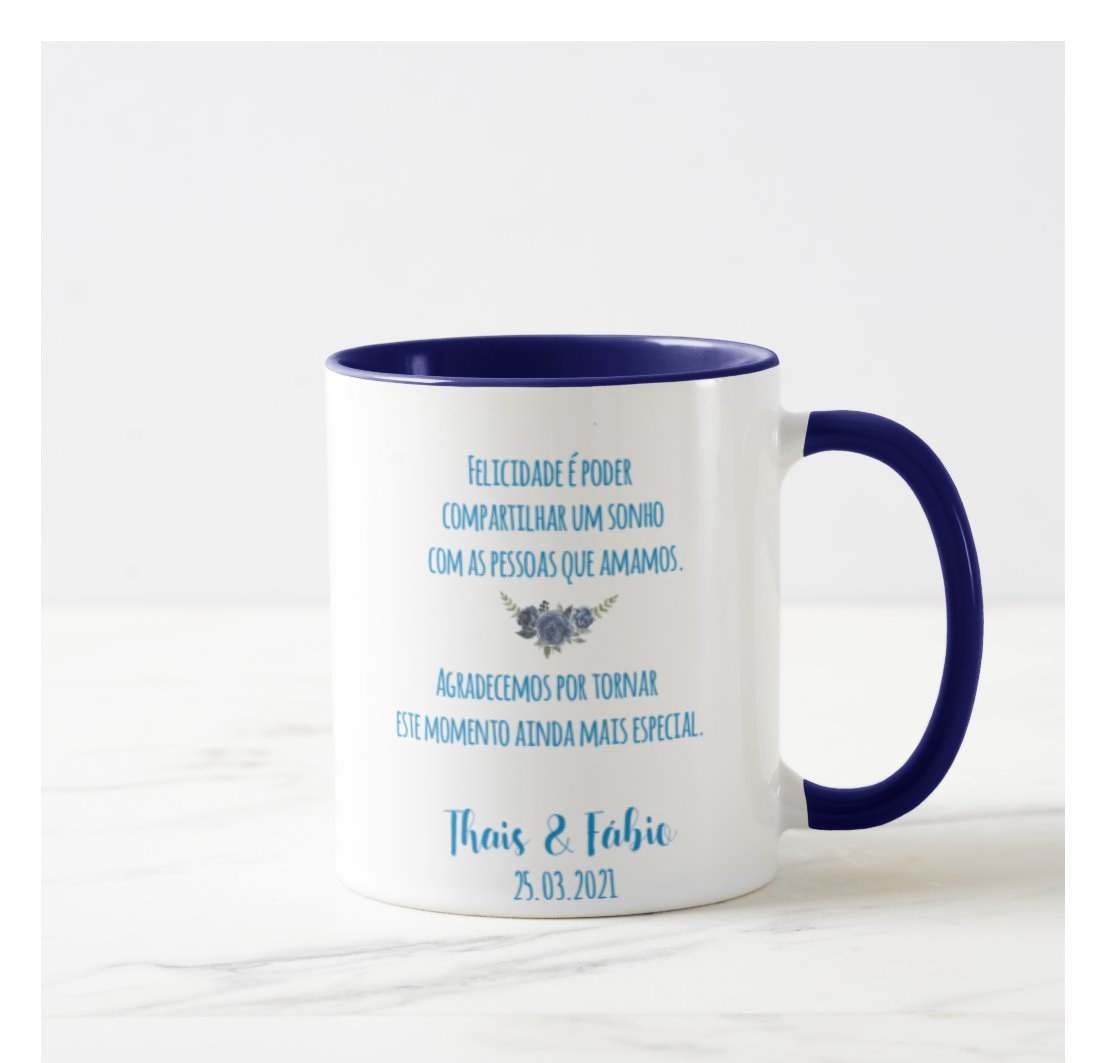 Caneca Azul Casamento Presente Recordação Familia Mãe Avó