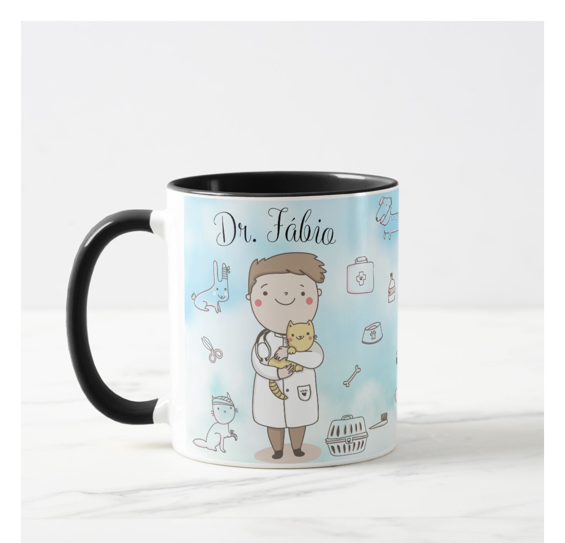 Caneca Medicina Veterinária Profissão Veterinário com Nome - Profissões (Medicina Veterinária)