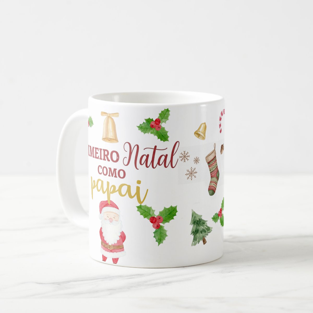 Caneca Primeiro Natal como Papai Presente Pronta Entrega Família 🎁