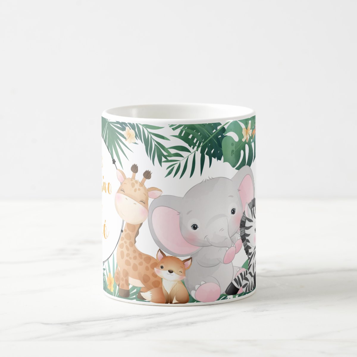 Caneca Lembrança Aniversário Nascimento Safari com Nomes