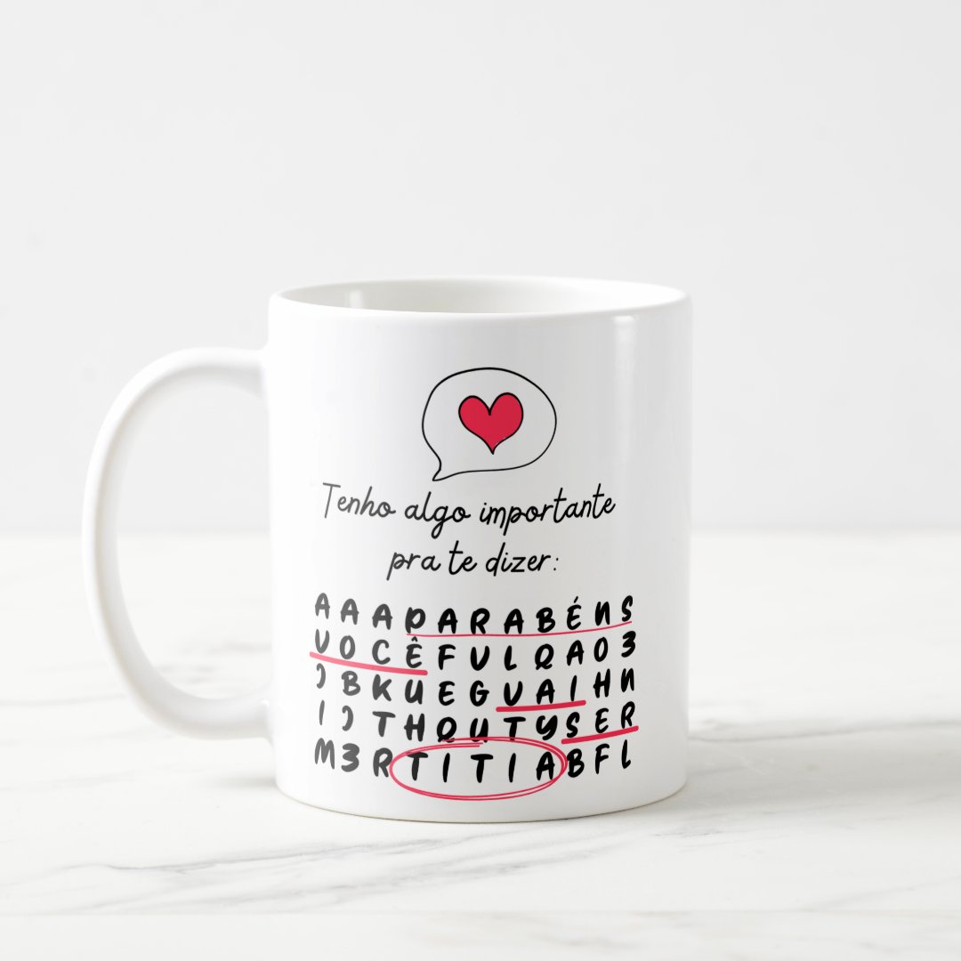 Caneca Caça Palavras Surpresa para Contar Gravidez a Titia