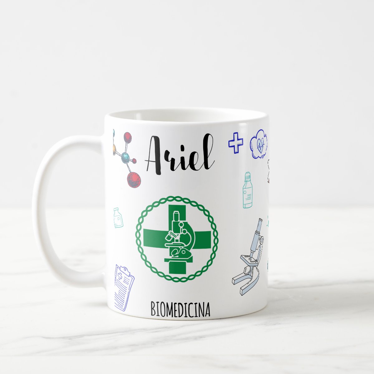 Caneca Biomedicina Presente Criativo Biomédica com Nome - Profissões (Biomedico(a))
