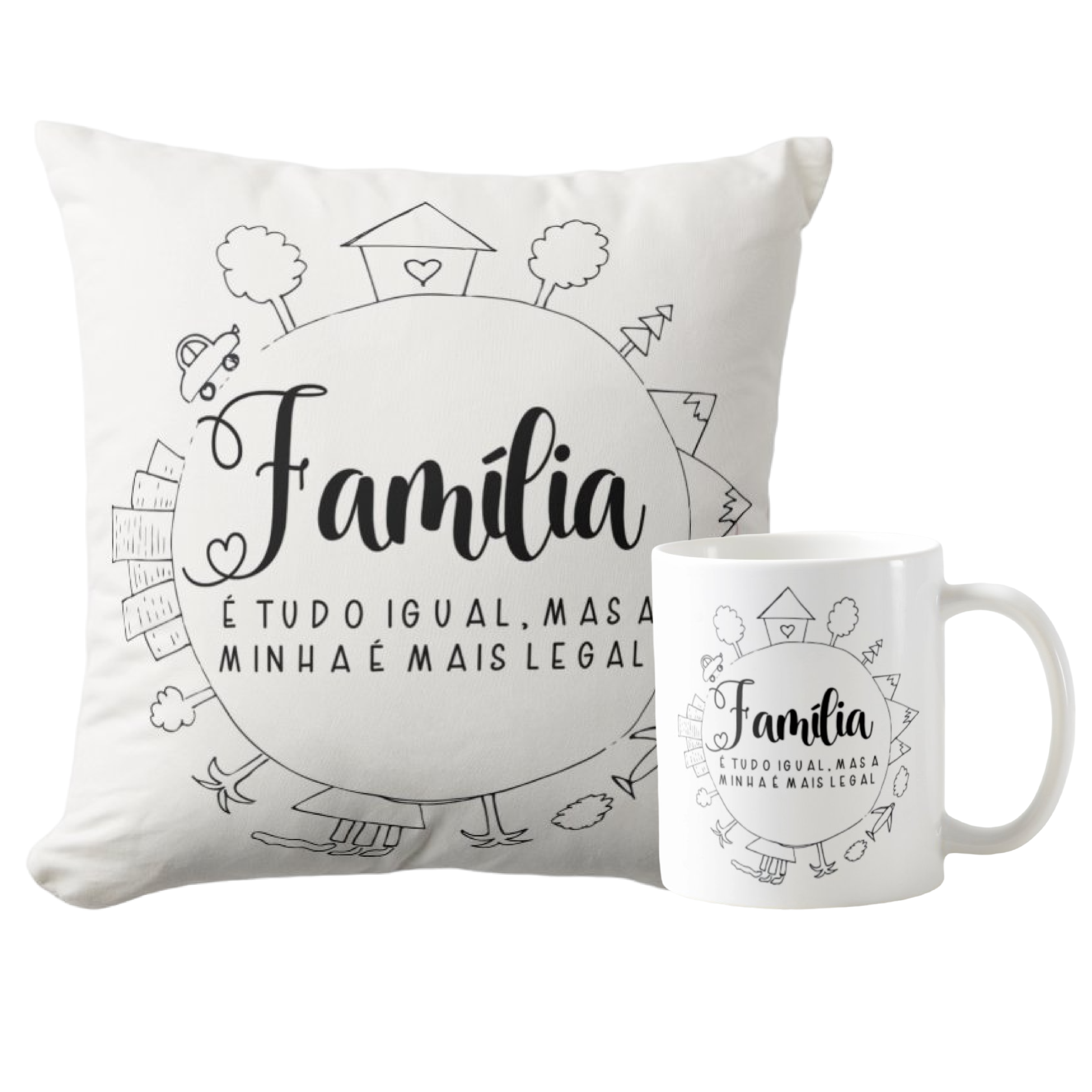 Kit Caneca E Almofada Presente Família É Tudo Igual - Família (conjunto familia)