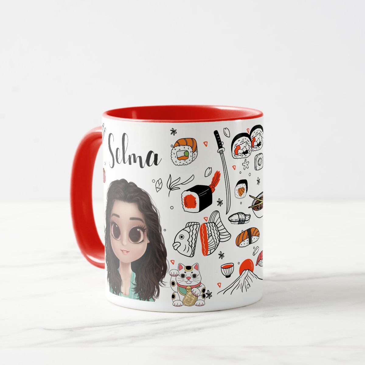 Caneca Sushi Comida Japonesa Personalizada com Avatar