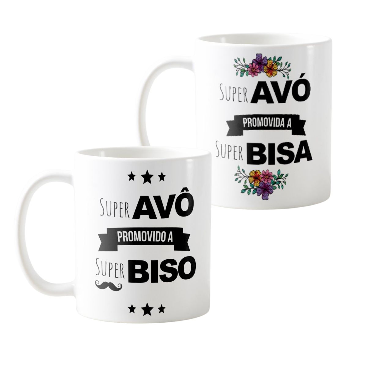 Conjunto 2 Canecas Anúncio de Gravidez Promovidos a Bisavós - Anúncio de Gravidez (Avós)