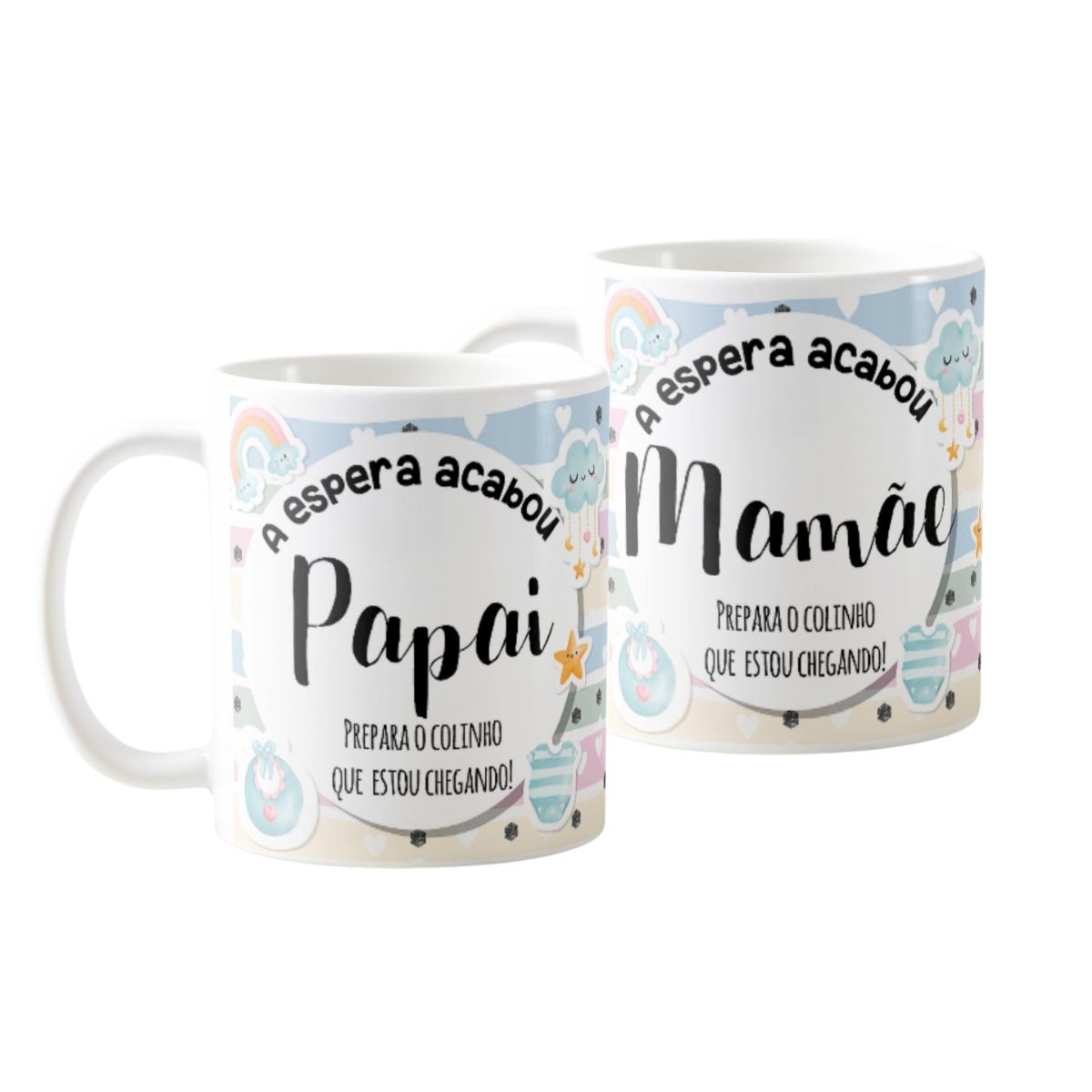 Kit Canecas Presente Gravidez Papai e Mamãe Familia Cresceu