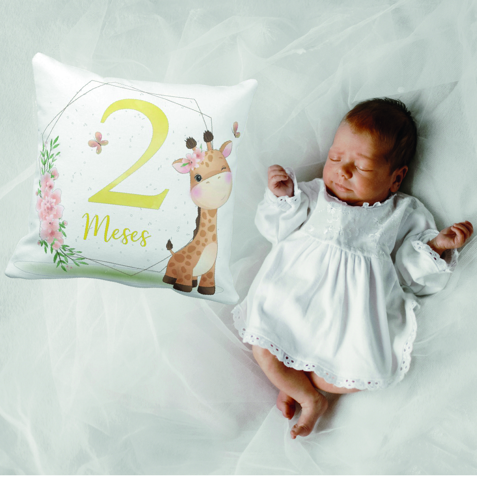 Almofada Mesversário Bebê Menina Infantil Mês 2 Safari Baby