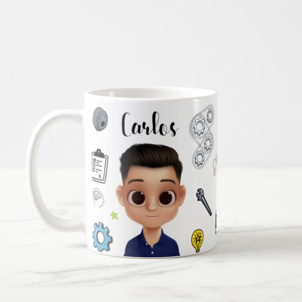Caneca Personalizada com o Nome e Avatar Engenharia Mecânica - Profissões (Engenheiro(a))