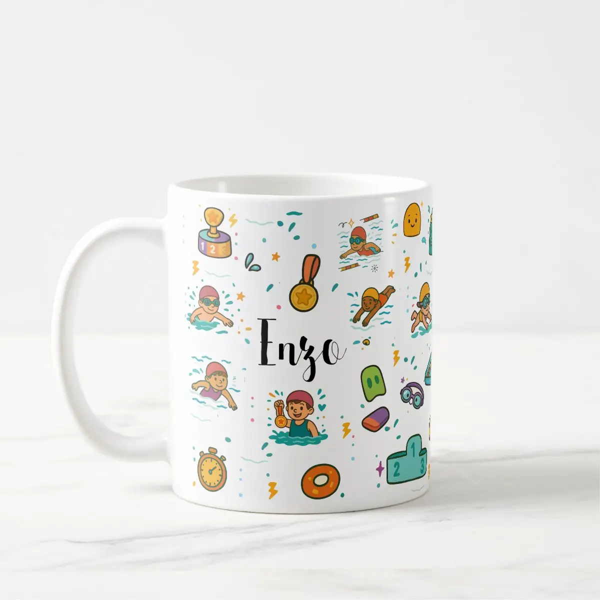 Caneca Infantil Personalizada Com Nome - Polimero Resistente Natação meninos - Outros (Esporte)