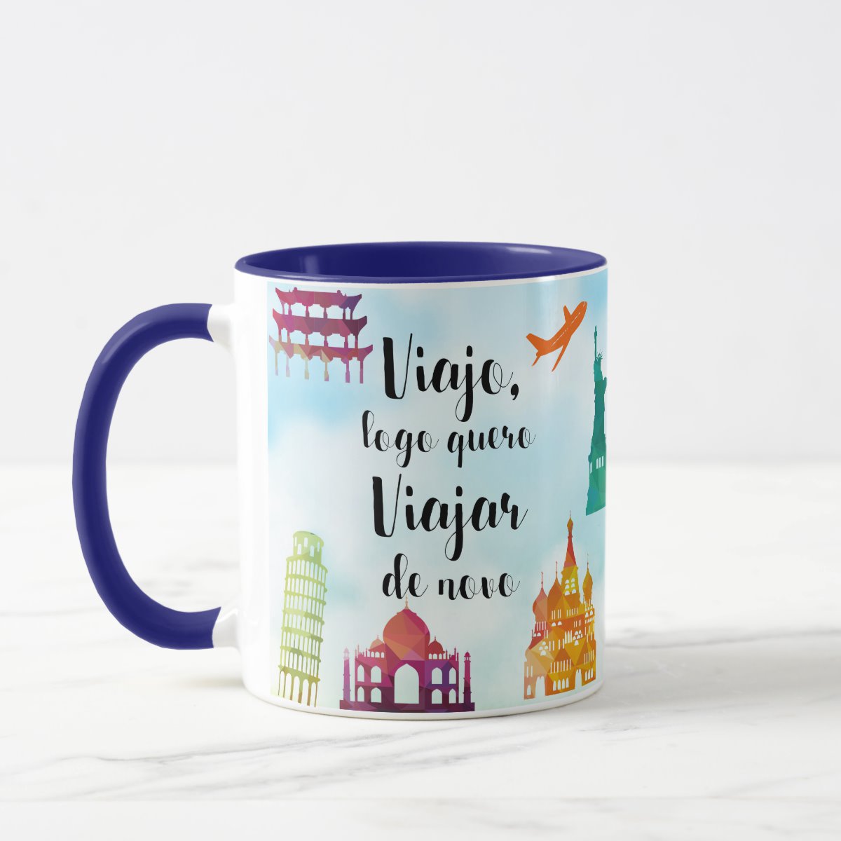 Caneca Turismo Presente Frase Viagem Viajo Logo Quero Viajar