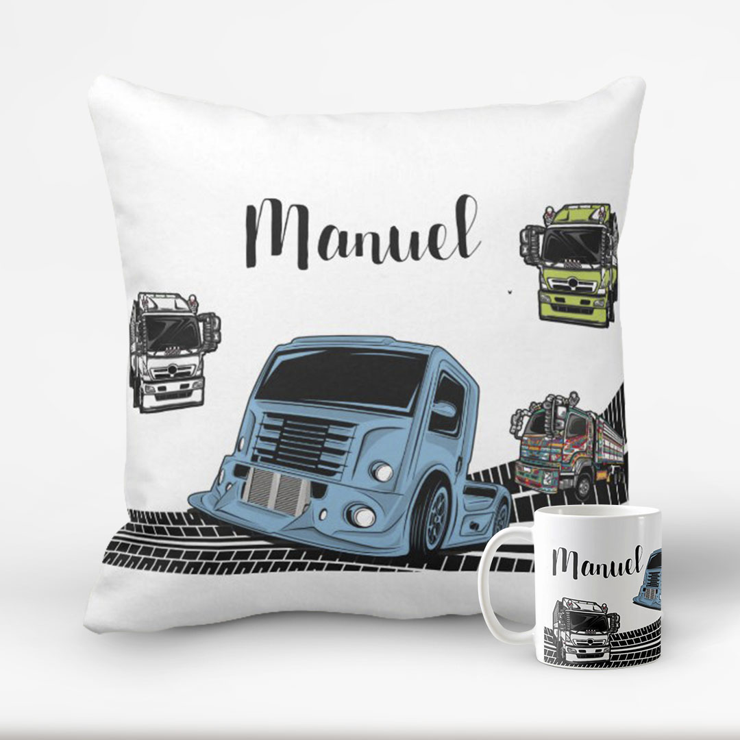 Kit Almofada e Caneca Presente Criativo Profissão Caminhão