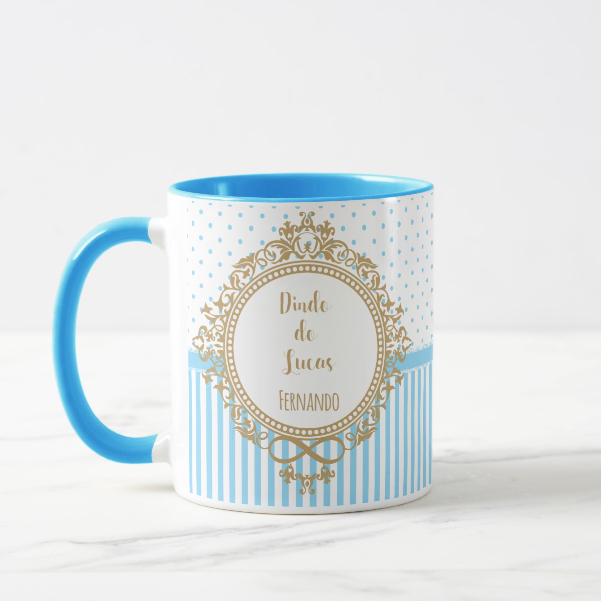 Caneca Convite Padrinho Presente Batizado Crisma Azul