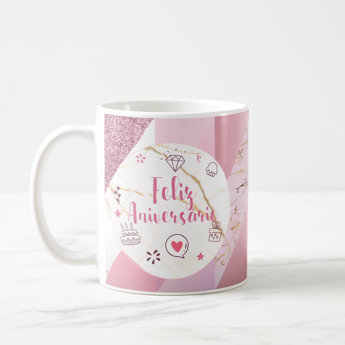 Caneca Personalizada e Delicada Feliz Aniversário Feminina - Outros (Aniversário)