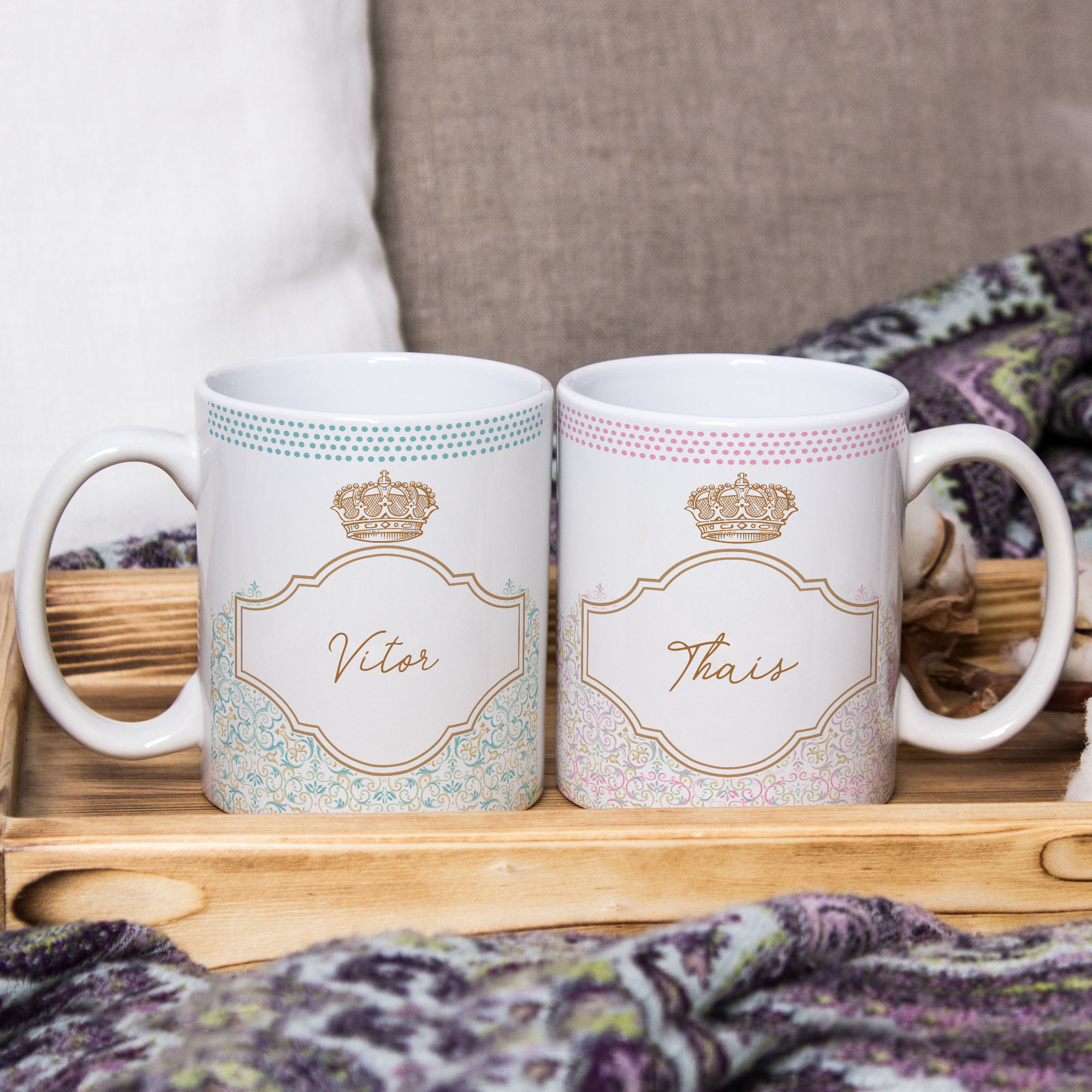 Kit 2 Canecas Personalizadas Batizado Nascimento com Nomes e Coroa