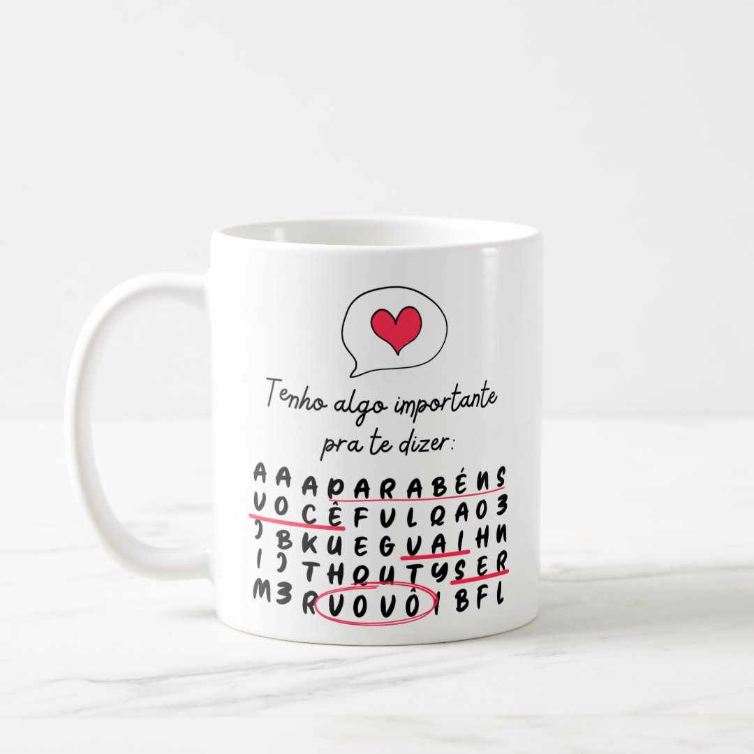 Caneca Caça Palavras Surpresa para Contar Gravidez Vovô - Anúncio de Gravidez (Avós)