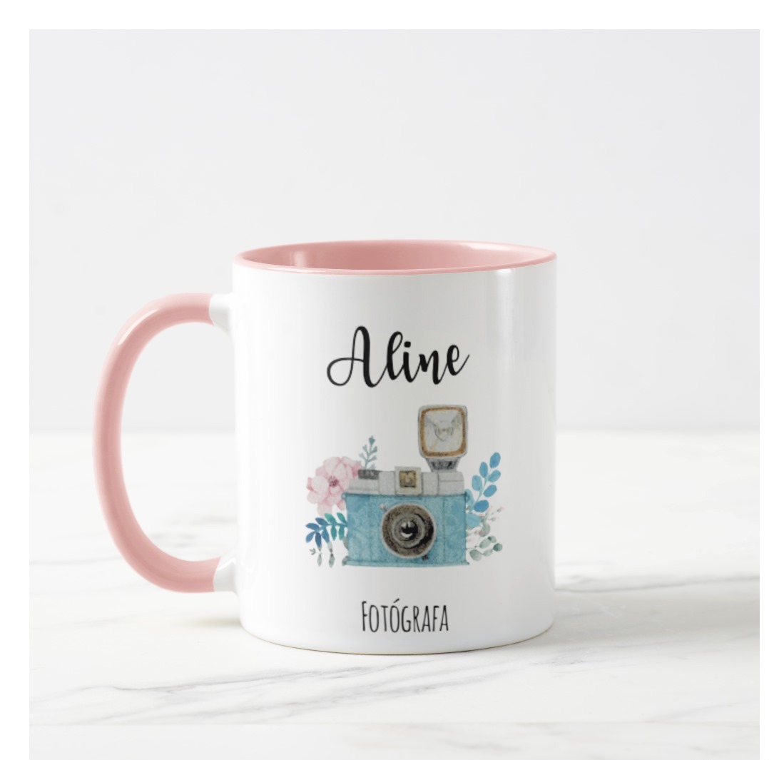 Caneca Para Fotógrafa Personalizada Com Nome Rosa - Profissões (fotografa)