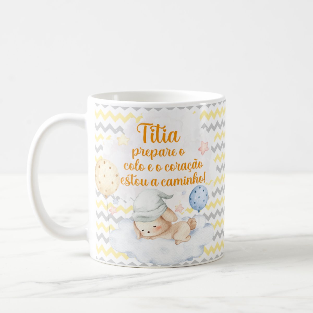 Caneca Surpresa Gravidez Grávida Tia Titia Estou a Caminho - Anúncio de Gravidez (Tia)