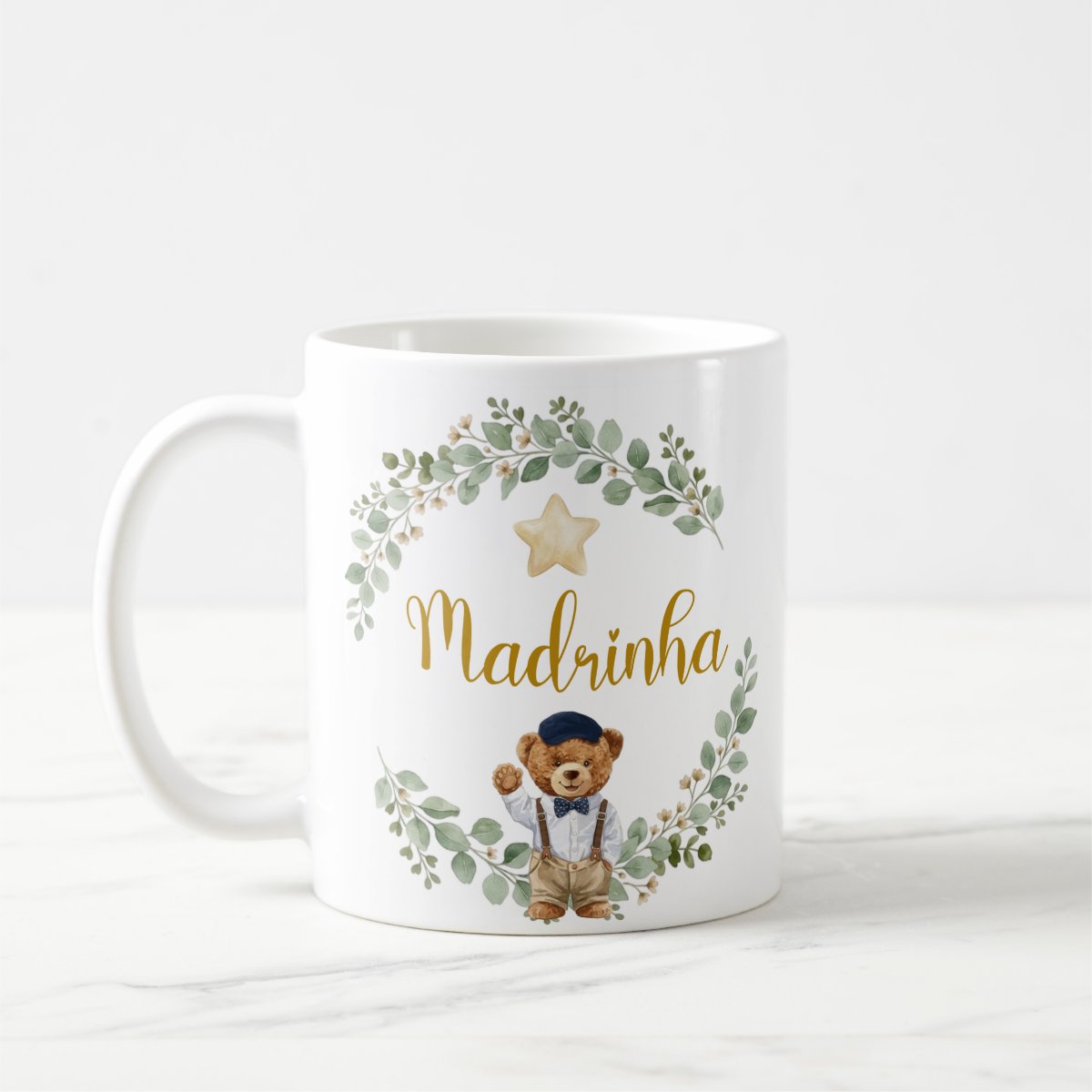 Caneca Madrinha Urso Príncipe Presente Família Cerâmica Pronta Entrega