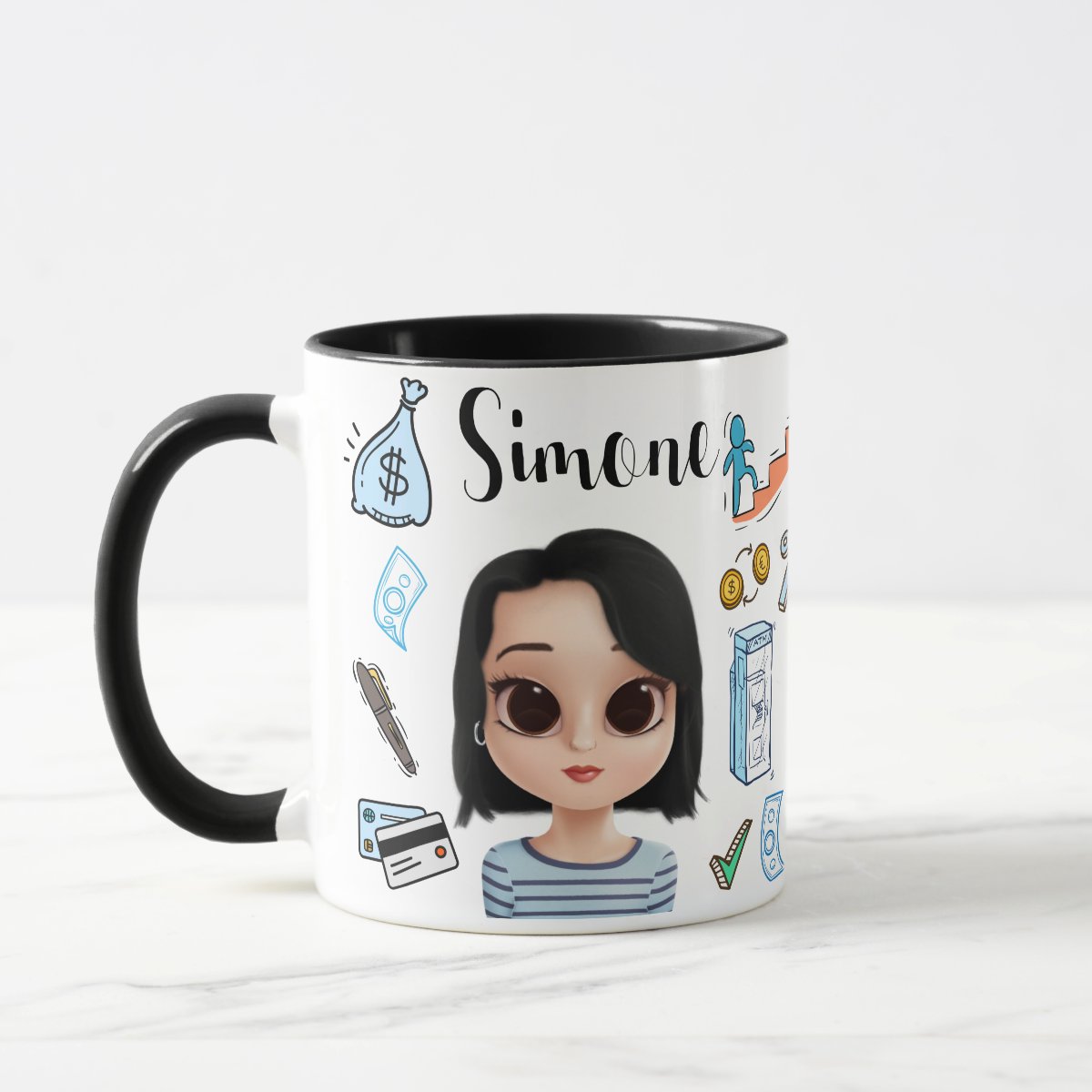 Caneca Bancário Financiarias com Nome e Avatar Personalizado - Profissões (Bancário)
